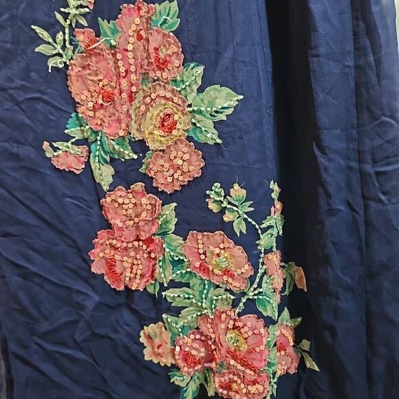 Vintage Robbie Bee 100% Silk Sequin Floral Accent 2 Piece Blue Dress and Blouse - Picture 7 of 16